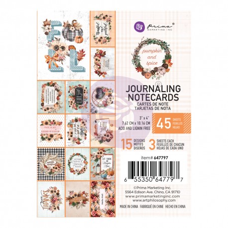 Blocco di carte per Scrapbooking - Pumpkin & Spice 3x4 Inch Journaling Cards
