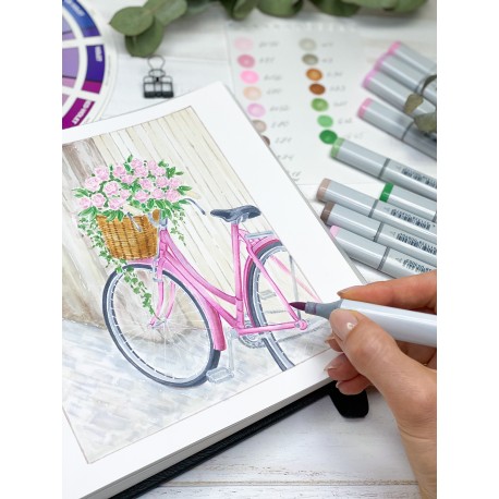Set di 13 marker per il corso online "Bicicletta con cesto di fiori"