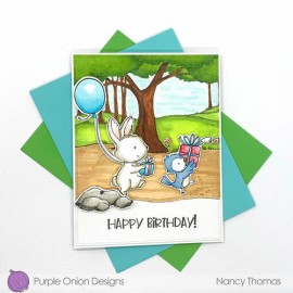 Bugsy (Bunny carrying balloon & gift) - Timbro di Stacey Yacula Studio 2
