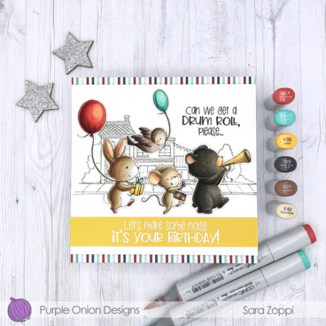 Bugsy (Bunny carrying balloon & gift) - Timbro di Stacey Yacula Studio