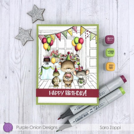 Dylan (Party bear holding cake) - Timbro di Stacey Yacula Studio