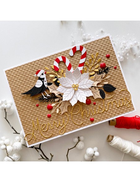 Christmas Bird Poinsettia Etched Dies