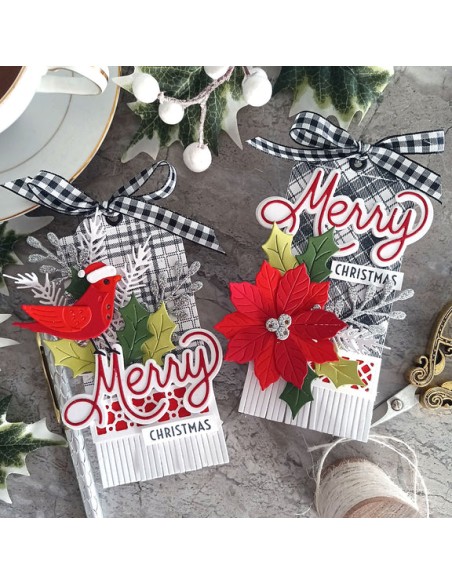 Christmas Bird Poinsettia Etched Dies