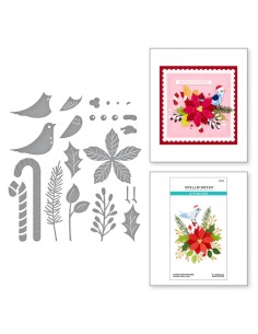 Christmas Bird Poinsettia Etched Dies