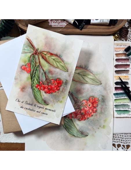 cartolina natalizia "Bacche rosse d’autunno"